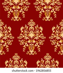 Vector beautiful damask pattern. Royal pattern with floral ornament Red AndGold 
