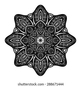 Vector Beautiful Deco Black Mandala, Patterned Design Element, Ethnic Amulet