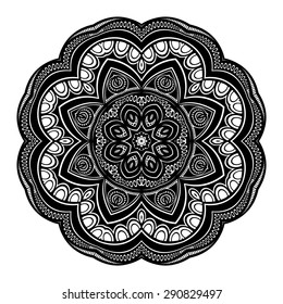 Vector Beautiful Deco Black Mandala, Patterned Design Element, Ethnic Amulet