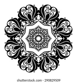 Vector Beautiful Deco Black Mandala, Patterned Design Element, Ethnic Amulet