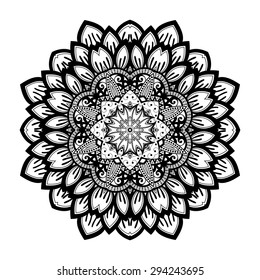 Vector Beautiful Deco Black Mandala, Patterned Design Element, Ethnic Amulet