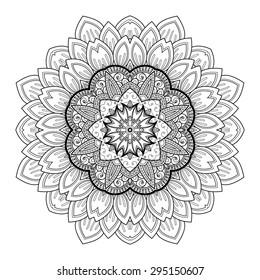 Vector Beautiful Deco Black Mandala, Patterned Design Element, Ethnic Amulet