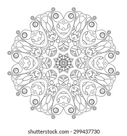 Vector Beautiful Deco Black Mandala, Patterned Design Element, Ethnic Amulet
