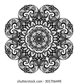 Vector Beautiful Deco Black Mandala, Patterned Design Element, Ethnic Amulet