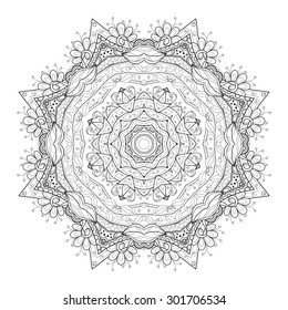 Vector Beautiful Deco Black Mandala, Patterned Design Element, Ethnic Amulet