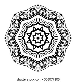Vector Beautiful Deco Black Mandala, Patterned Design Element, Ethnic Amulet