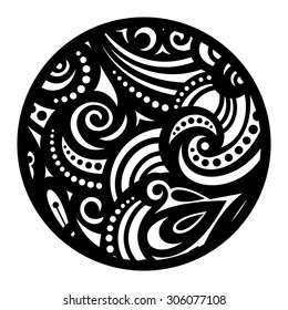 Vector Beautiful Deco Black Mandala, Patterned Design Element, Ethnic Amulet