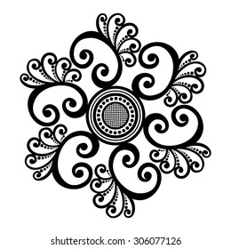 Vector Beautiful Deco Black Mandala, Patterned Design Element, Ethnic Amulet