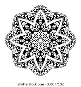 Vector Beautiful Deco Black Mandala, Patterned Design Element, Ethnic Amulet