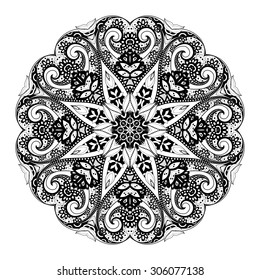 Vector Beautiful Deco Black Mandala, Patterned Design Element, Ethnic Amulet