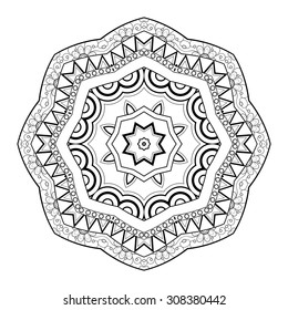 Vector Beautiful Deco Black Mandala, Patterned Design Element, Ethnic Amulet