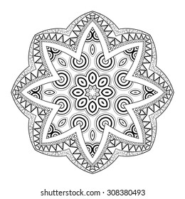 Vector Beautiful Deco Black Mandala, Patterned Design Element, Ethnic Amulet