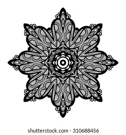 Vector Beautiful Deco Black Mandala, Patterned Design Element, Ethnic Amulet