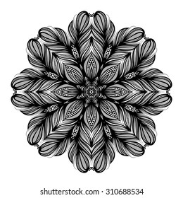 Vector Beautiful Deco Black Mandala, Patterned Design Element, Ethnic Amulet