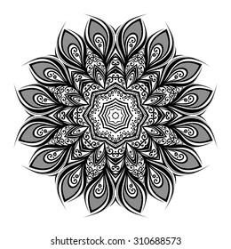 Vector Beautiful Deco Black Mandala, Patterned Design Element, Ethnic Amulet