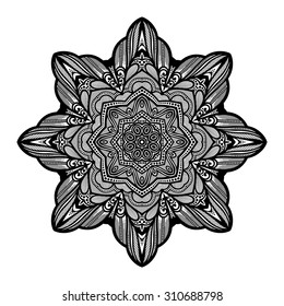 Vector Beautiful Deco Black Mandala, Patterned Design Element, Ethnic Amulet