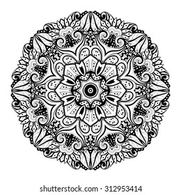 Vector Beautiful Deco Black Mandala, Patterned Design Element, Ethnic Amulet