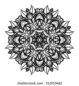 Vector Beautiful Deco Black Mandala, Patterned Design Element, Ethnic Amulet