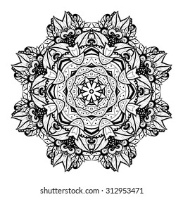 Vector Beautiful Deco Black Mandala, Patterned Design Element, Ethnic Amulet