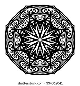 Vector Beautiful Deco Black Mandala, Patterned Design Element, Ethnic Amulet