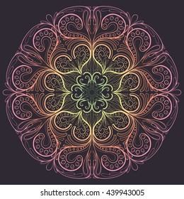 Vector Beautiful Deco Black Mandala, Patterned Design Element, Ethnic Amulet, round floral motif pattern