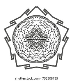 Vector Beautiful Deco Black Mandala, Patterned Design Element, Ethnic Amulet