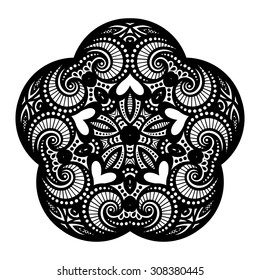 Vector Beautiful Deco Black Star, Patterned Design Element. Original Mandala with 5 Corners. Exotic Sea Fauna