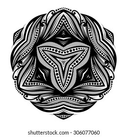 Vector Beautiful Deco Black Triangle, Patterned Design Element, Original Mandala