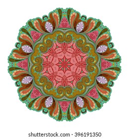Vector Beautiful Deco Colored contour Mandala, Patterned Design Element, Ethnic Amulet