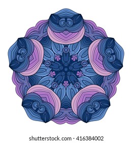 Vector Beautiful Deco Colored Contour Star, Patterned Design Element. Original Mandala with 5 Corners. Exotic Sea Fauna