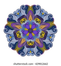 Vector Beautiful Deco Colored Contour Star, Patterned Design Element. Original Mandala with 5 Corners. Exotic Sea Fauna