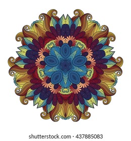 Vector Beautiful Deco Colored Contour Star, Patterned Design Element. Original Mandala with 5 Corners. Exotic Sea Fauna