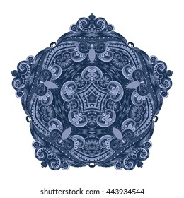 Vector Beautiful Deco Colored Contour Star, Patterned Design Element. Original Mandala with 5 Corners. Exotic Sea Fauna
