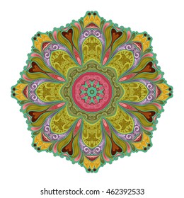 Vector Beautiful Deco Colored contour Mandala, Patterned Design Element, Ethnic Amulet