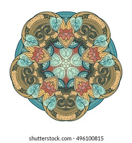 Vector Beautiful Deco Colored Contour Star, Patterned Design Element. Original Mandala with 5 Corners. Exotic Sea Fauna