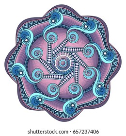 Vector Beautiful Deco Colored Contour Mandala. Patterned Design Element, Indian Ethnic Amulet