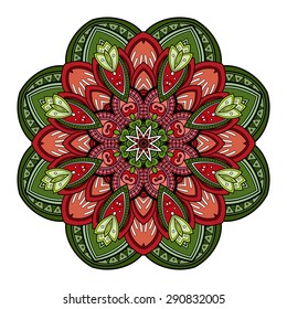 Vector Beautiful Deco Colored Mandala, Patterned Design Element, Ethnic Amulet