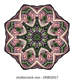 Vector Beautiful Deco Colored Mandala, Patterned Design Element, Ethnic Amulet
