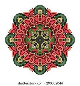 Vector Beautiful Deco Colored Mandala, Patterned Design Element, Ethnic Amulet