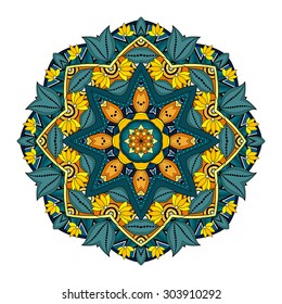 Vector Beautiful Deco Colored Mandala, Patterned Design Element, Ethnic Amulet