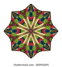 Vector Beautiful Deco Colored Mandala, Patterned Design Element, Ethnic Amulet