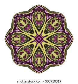 Vector Beautiful Deco Colored Mandala, Patterned Design Element, Ethnic Amulet