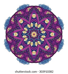 Vector Beautiful Deco Colored Mandala, Patterned Design Element, Ethnic Amulet