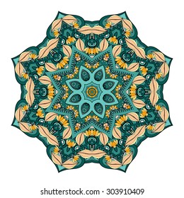 Vector Beautiful Deco Colored Mandala, Patterned Design Element, Ethnic Amulet