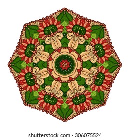 Vector Beautiful Deco Colored Mandala, Patterned Design Element, Ethnic Amulet