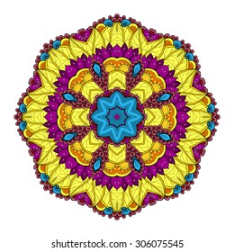Vector Beautiful Deco Colored Mandala, Patterned Design Element, Ethnic Amulet