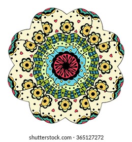 Vector Beautiful Deco Colored Mandala, Patterned Design Element, Ethnic Amulet