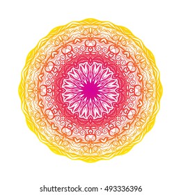Vector Beautiful Deco Colored Mandala, Patterned Design Element, Ethnic Amulet. Stock line vector illustration.