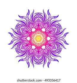 Vector Beautiful Deco Colored Mandala, Patterned Design Element, Ethnic Amulet. Stock line vector illustration.