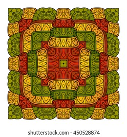 Vector Beautiful Deco Foursquare In Color. Abstract Object Isolated On White Background. Ethnic Decorative Element